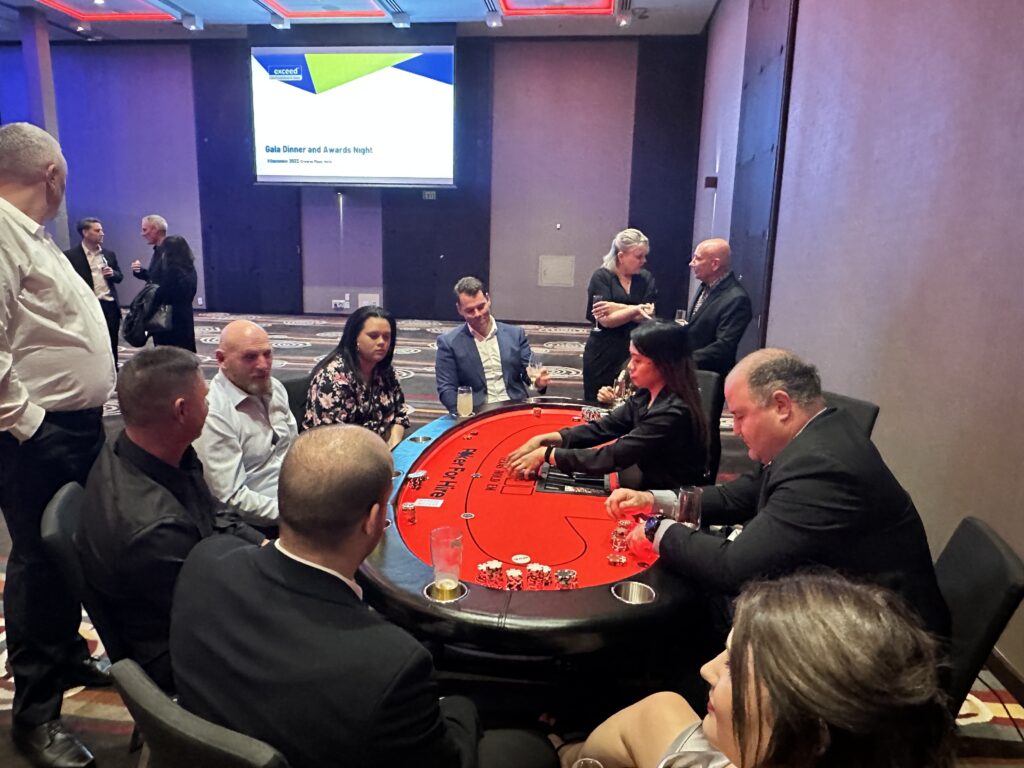 Corporate gala dinner casino night hire in Auckland with poker table entertainment