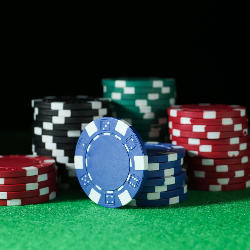 casino chips on the green table